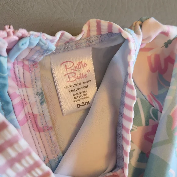 Ruffle Butts Baby Girl Swimsuit/Rashguard Size 0-3 Month - Picture 4 of 5
